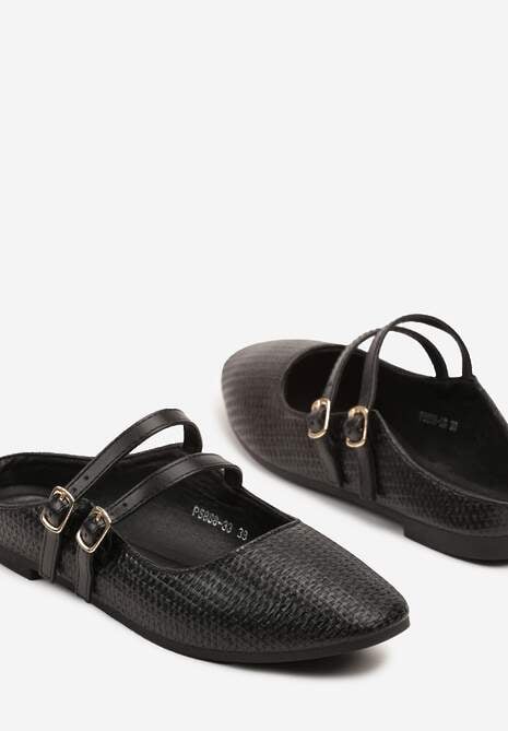 Czarne Klapki Balerinki Ozdobione Paseczkami Davissae