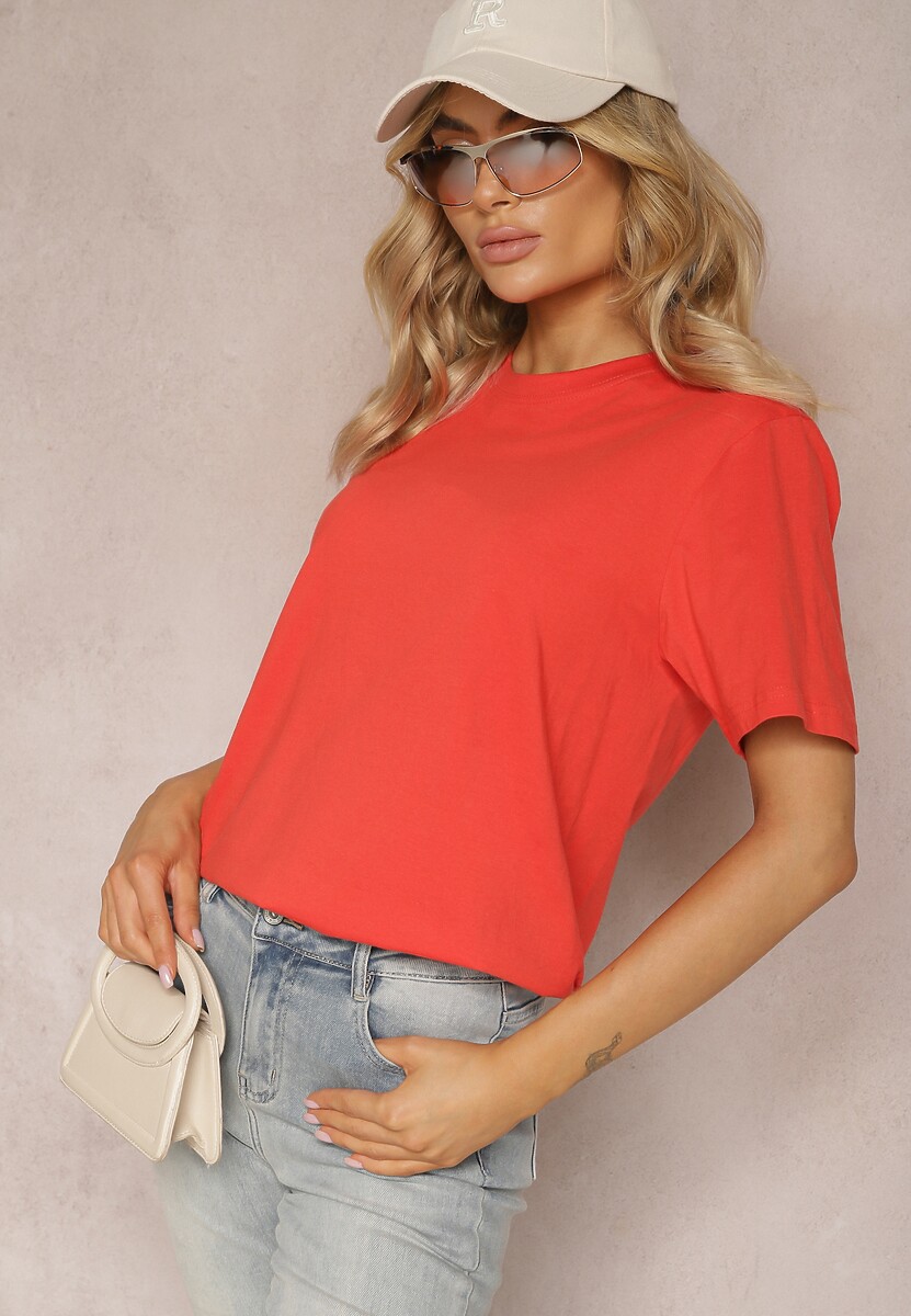 Czerwony T-shirt z Bawełny o Krótkim Luźnym Fasonie Ilakara