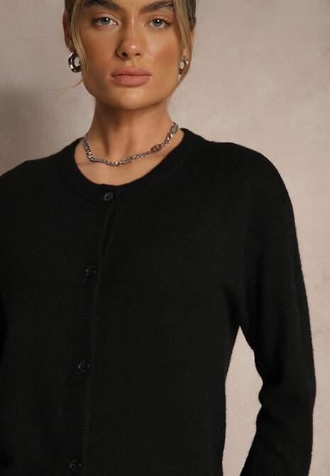 Czarny Klasyczny Kardigan z Zaokrąglonym Dekoltem Reonira