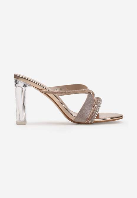 Szampańskie Klapki Ozdobione Brokatem i Cyrkoniami z Przezroczystym Obcasem Kavinia