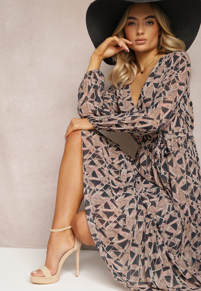 Zielona Sukienka Kopertowa z Gumką w Talii Jarne