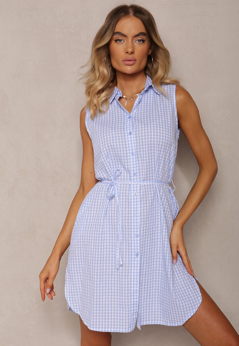 Czerwona Wiskozowa Sukienka o Koszulowym Kroju z Paskiem w Talii Rivaelles