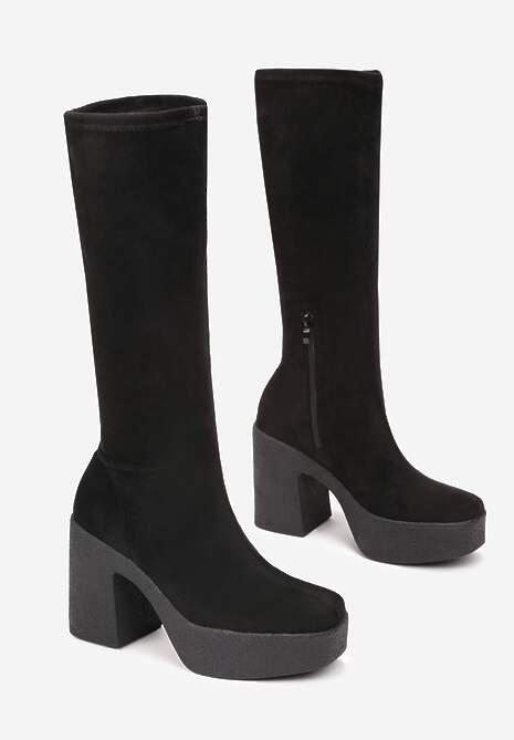 Czarne Kozaki na Platformie i Słupku Muzhgan