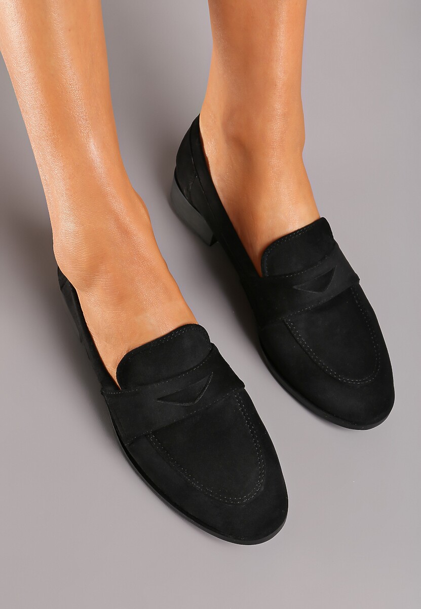 Czarne Klasyczne Mokasyny Typu Loafersy na Płaskiej Podeszwie Daivina
