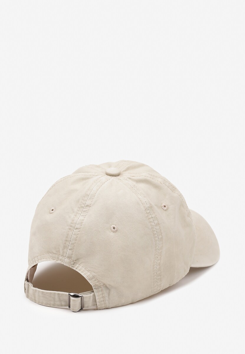 Jasnobeżowa Bawełniana Czapka z Daszkiem Zdobiona Napisem Reitenia
