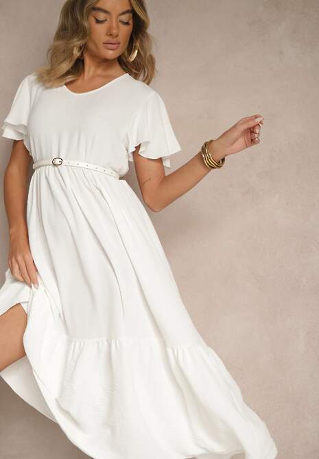 Biała Rozkloszowana Sukienka z Wiskozą w Casualowym Stylu Filarenna