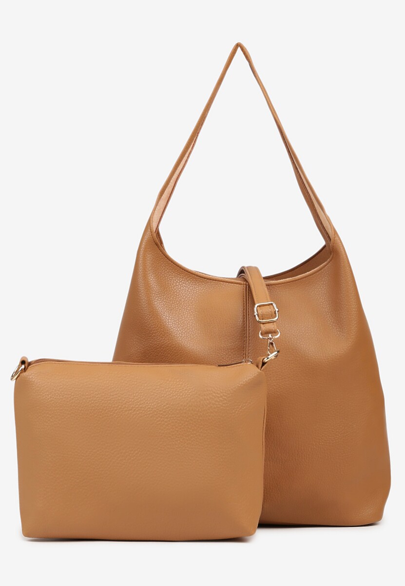 Jasnobrązowa Klasyczna Torebka Hobo z Kosmetyczką i Paskiem Crossbody Fesulea