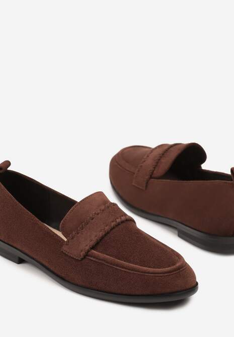Brązowe Mokasyny Vices z Wkładką ze Skóry Naturalnej i Paskiem z Przeszyciami Fonarrie