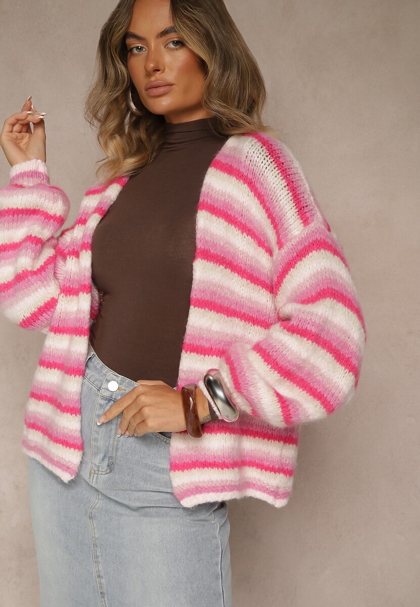 Fuksjowy Kardigan z Wełną i Wiskozą z Motywem Pasków Felorie