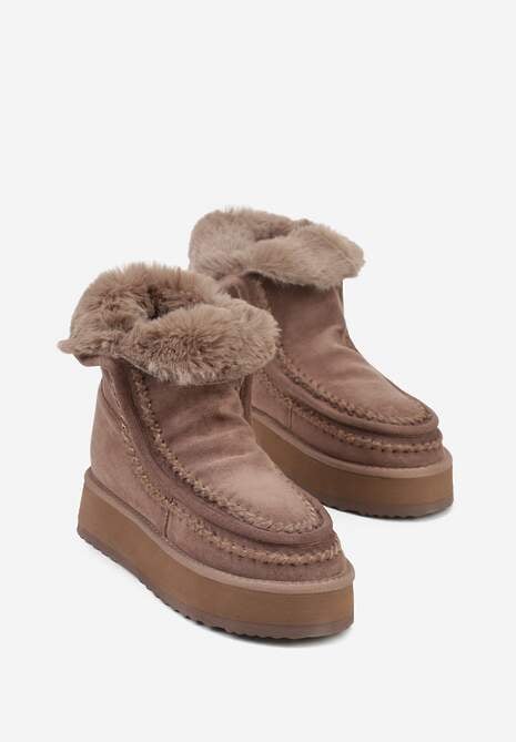 Ciemnobeżowe Śniegowce Ozdobione Haftem Rawedena