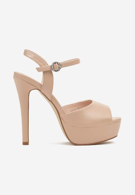Beżowe Sandały na Platformie i Szpilce z Cyrkoniami Tonagia