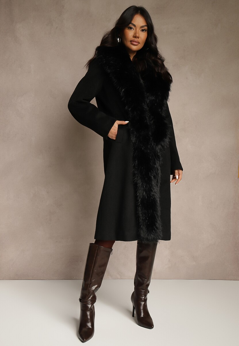 Czarny Płaszcz z Odpinanym Futerkiem Lillvana