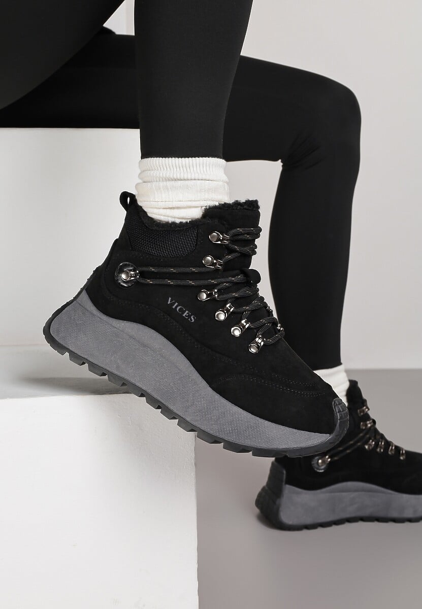 Czarne Sneakersy Śniegowce Vices na Platformie w Sportowym Stylu Nelsella