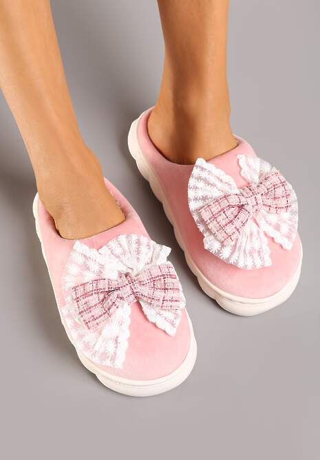 Różowe Kapcie Vices na Grubej Podeszwie z Ozdobną Kokardą Tinnella
