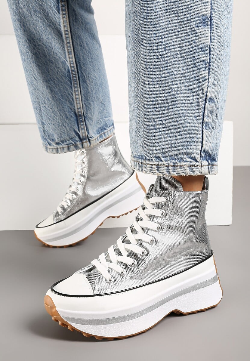 Czarne Sznurowane Trampki za Kostkę na Platformie Ealsevia