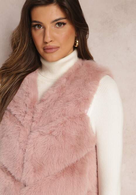 Ciemnoróżowa Kamizelka z Futerkiem i Przeszyciami Iraau