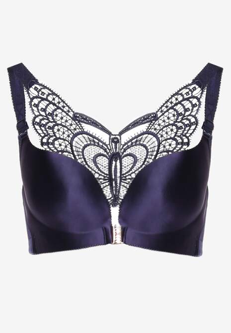 Granatowy Biustonosz z Ozdobną Koronką na Plecach i Zapięciem z Cyrkoniami Ferna