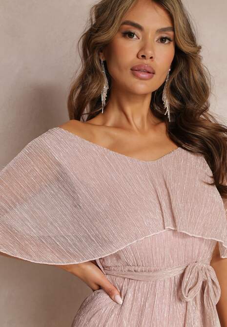 Różowy Kombinezon z Szerokimi Nogawkami i Ozdobną Narzutką Phedia