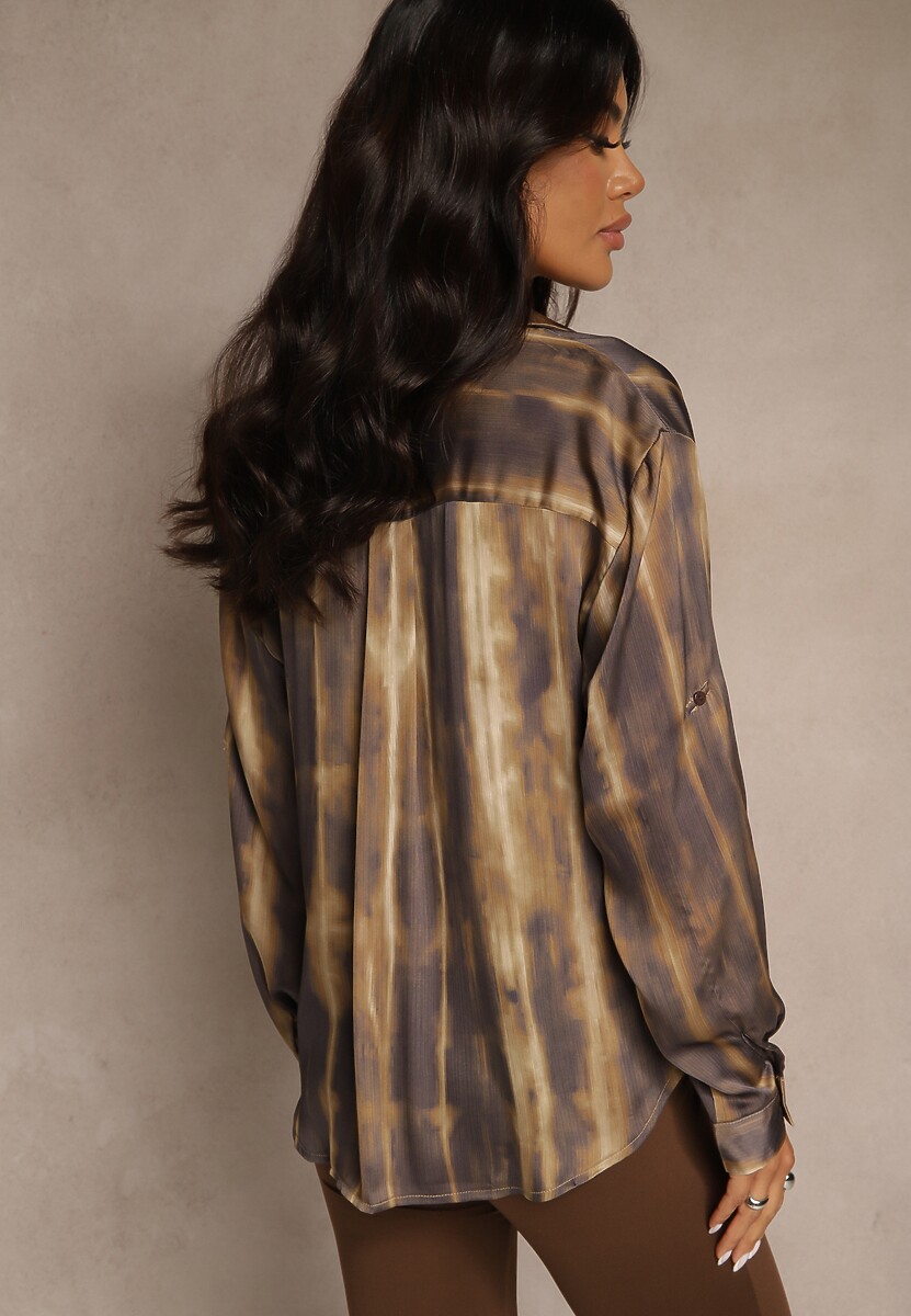 Brązowa Drapowana Koszula z Rękawami z Możliwością Podpięcia Estalana