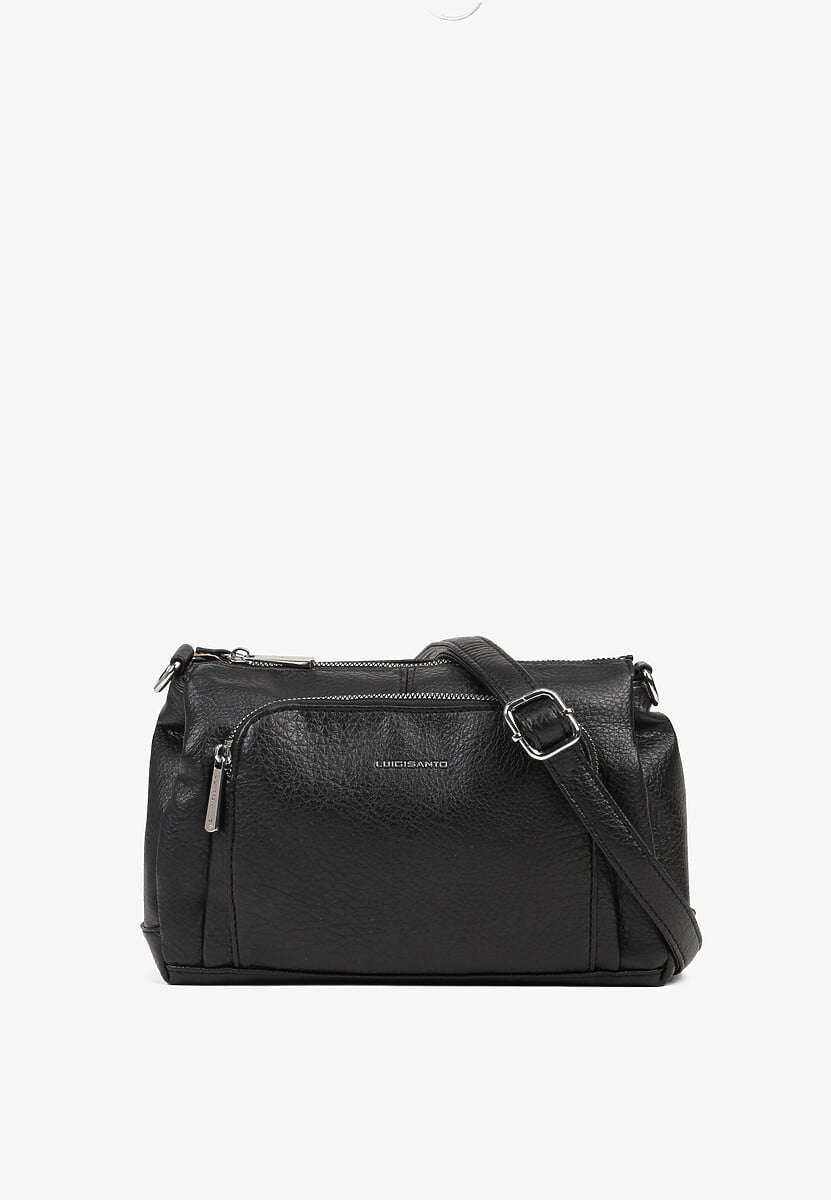 Czarna Torebka Typu Listonoszka z Zasuwaną Kieszenią z Przodu Izelia