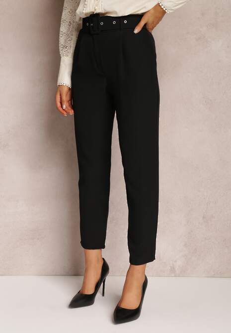 Czarne Spodnie z Paskiem Eudea