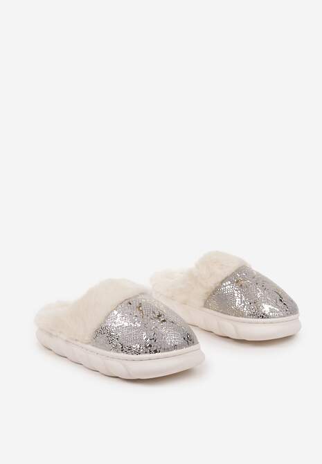 Szare Kapcie Vices na Piankowej Podeszwie Zdobione Futrem Eleadraea