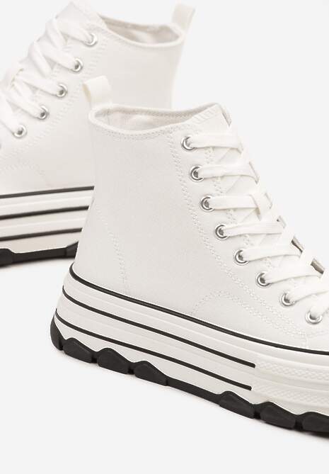 Białe Trampki na Platformie za Kostkę Blokkie