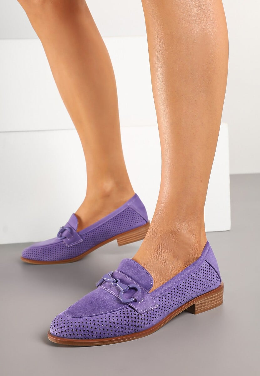 Fioletowe Mokasyny Vices z Perforacją z Wkładką ze Skóry Naturalnej Felithria