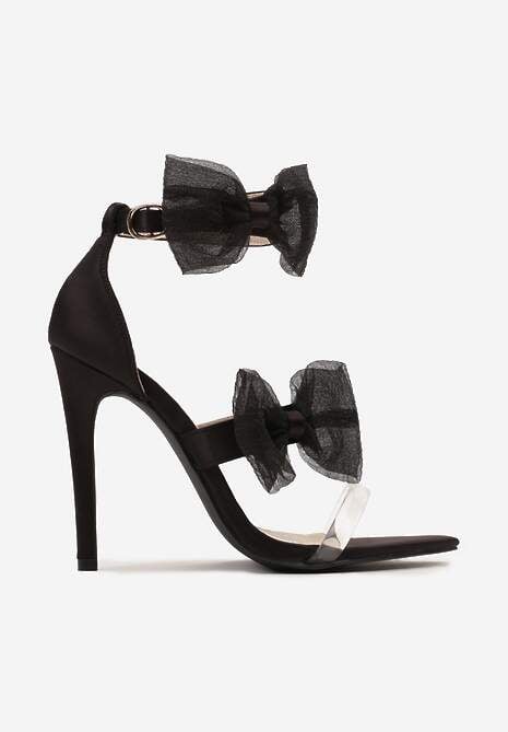 Czarne Sandały Ozdobione Kokardką Zapinane na Sprzączkę na Szpilce Leomma