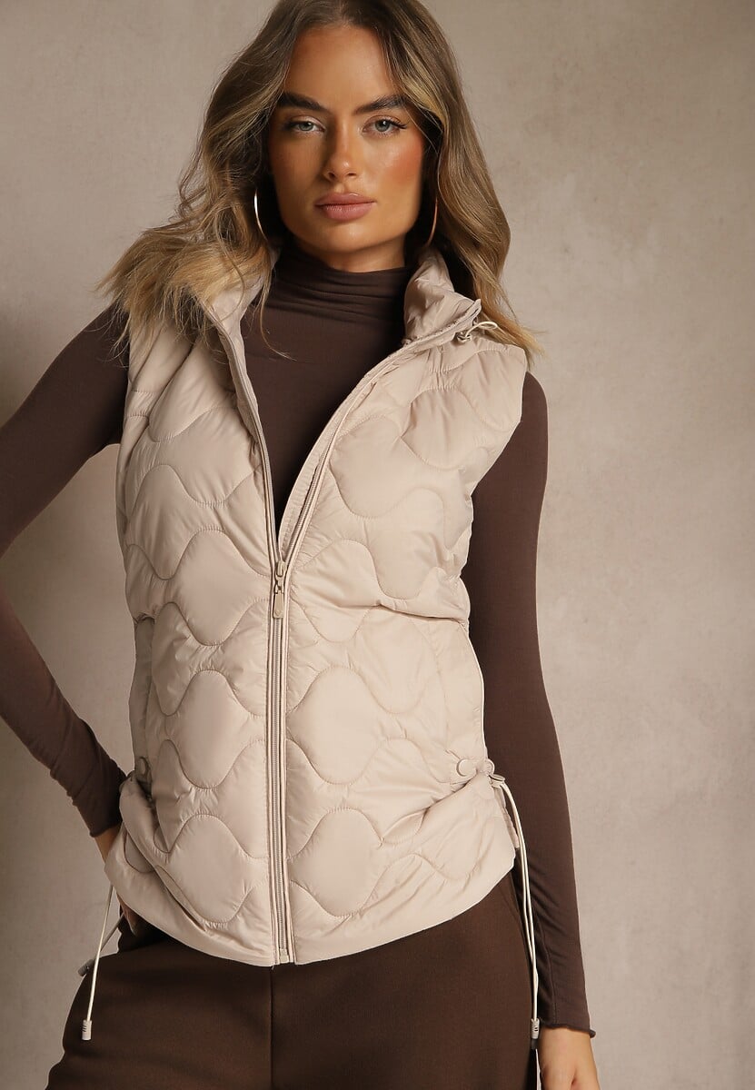 Czarna Kamizelka z Odpinanym Kapturem i Pikowanym Wzorem Tiozarе