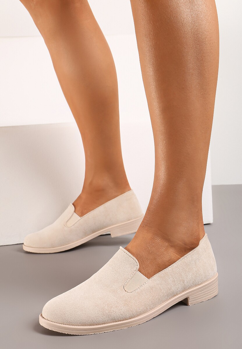 Beżowe Eleganckie Mokasyny z Ekozamszu Wiallara