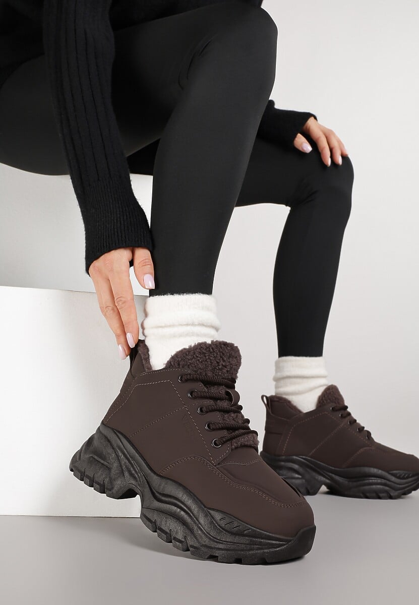 Brązowe Trapery Sneakersy Vices na Platformie z Tłoczeniem Nirrise