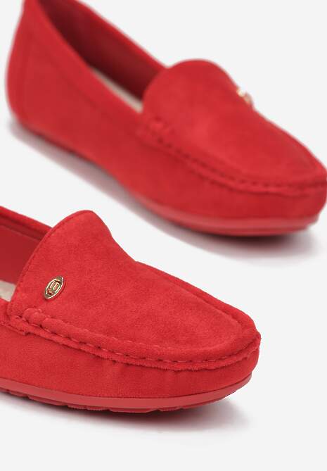 Czerwone Mokasyny ze Skórzaną Wkładką i Przeszyciami Yaritza