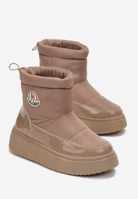 Jasnobrązowe Krótkie Śniegowce na Grubej Podeszwie ze Ściągaczem Mitta