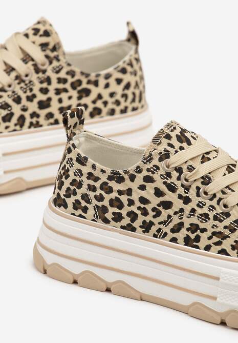 Panterkowe Trampki na Platformie z Paskami i Niską Cholewką Zienelle