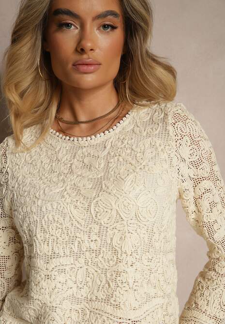 Beżowa Bawełniana Ażurowa Bluzka Clarisae