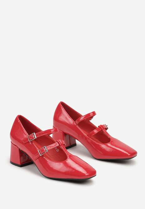Czerwone Lakierowane Czółenka w Stylu Mary Jane na Słupku  Ciaralan