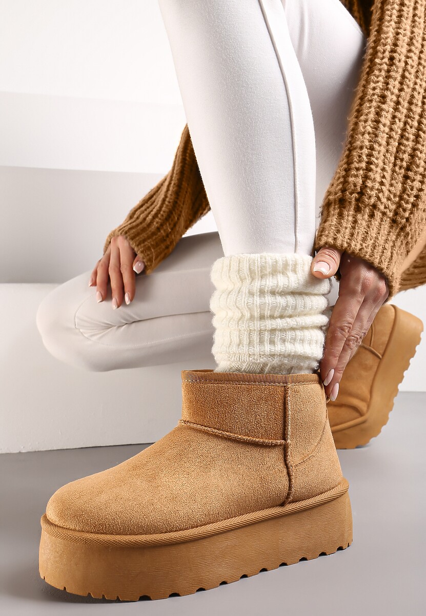 Brązowe Krótkie Śniegowce na Platformie Elenith