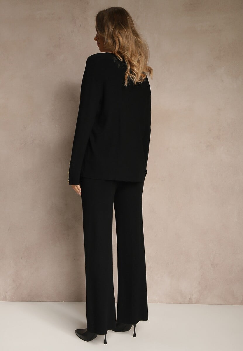 Czarny Komplet z Dzianiny z Wiskozą Kardigan i Spodnie z Gumką Badrine