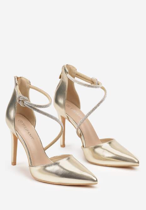 Złote Szpilki Ozdobione Paskiem z Cyrkonii i Suwakiem Quenevia