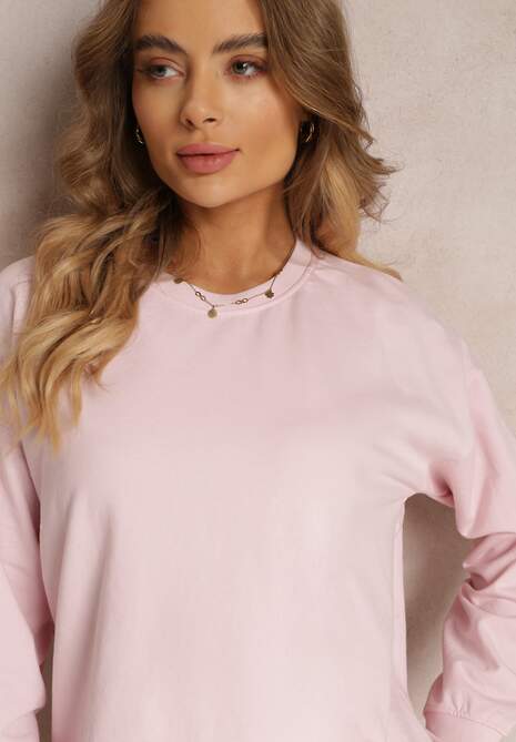 Różowa Bluza z Długim Rękawem i Okrągłym Dekoltem Miyoko