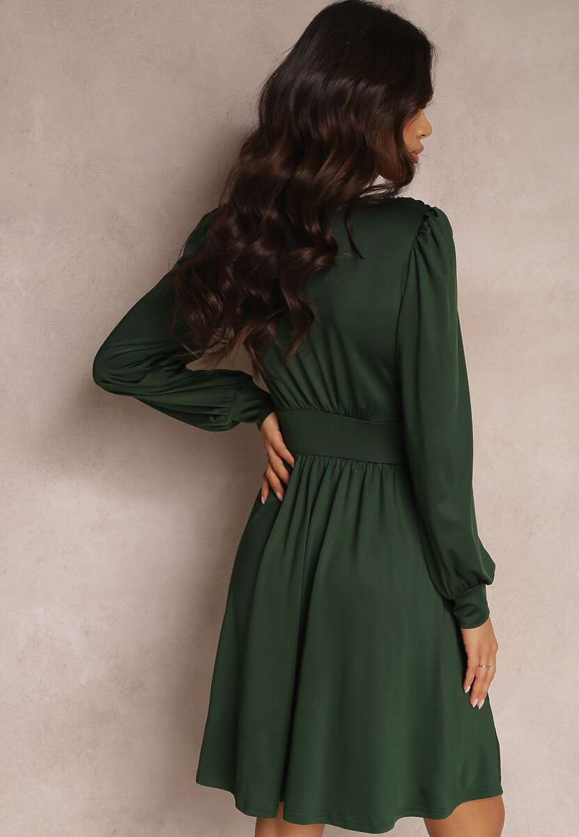 Ciemnozielona Sukienka Kopertowa Taliowana Hosidius
