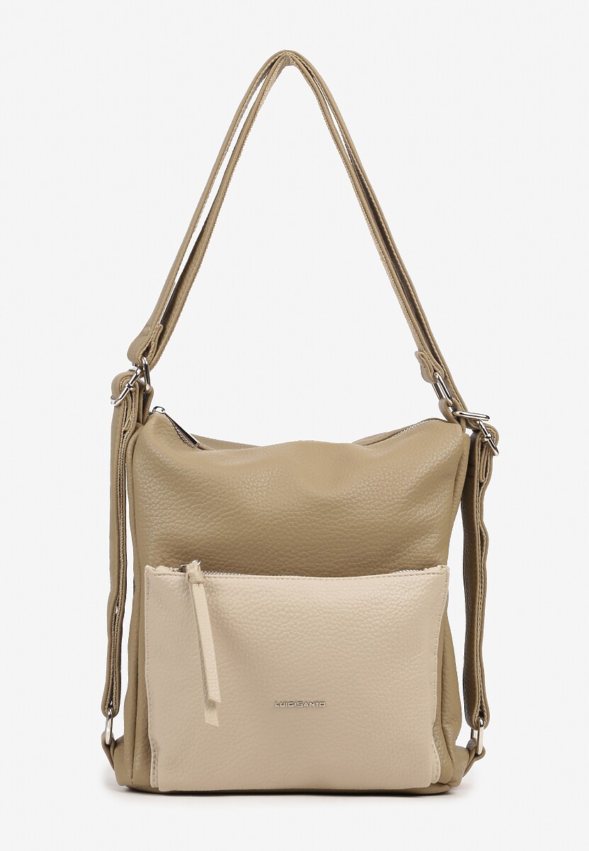 Beżowa Torebka Ozdobiona Metalicznym Napisem Tenzara