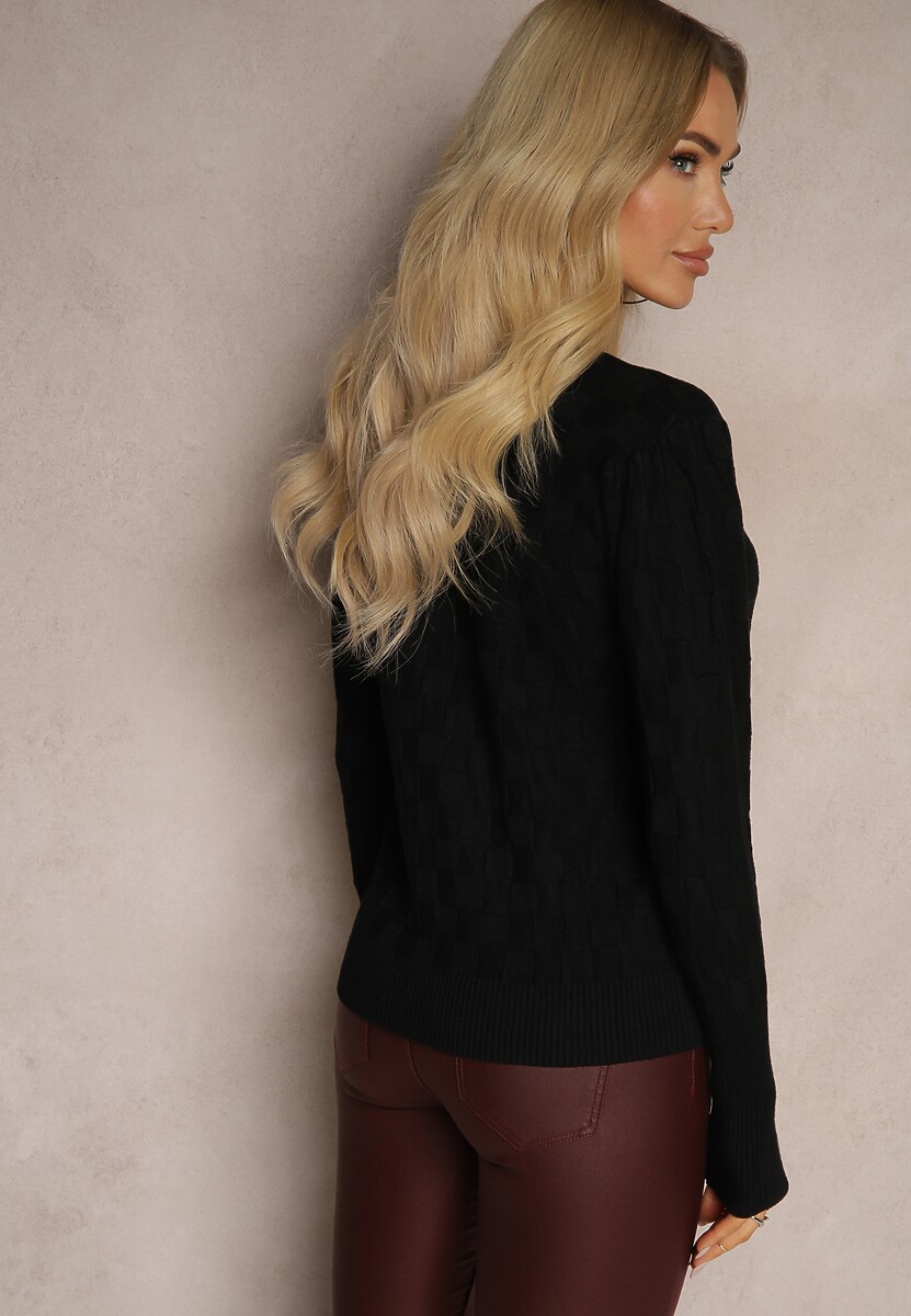 Czarny Sweter z Modalem i Wiskozą Ozdobiony Tłoczeniem Liliti