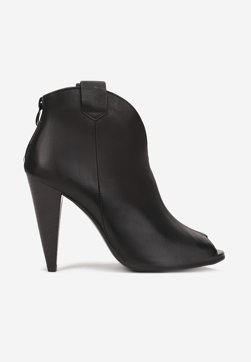 Czarne Botki na Stożku z Noskiem Peep Toe Rinsali