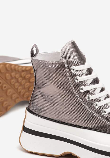 Srebrno-Szare Sznurowane Trampki za Kostkę na Platformie Ealsevia