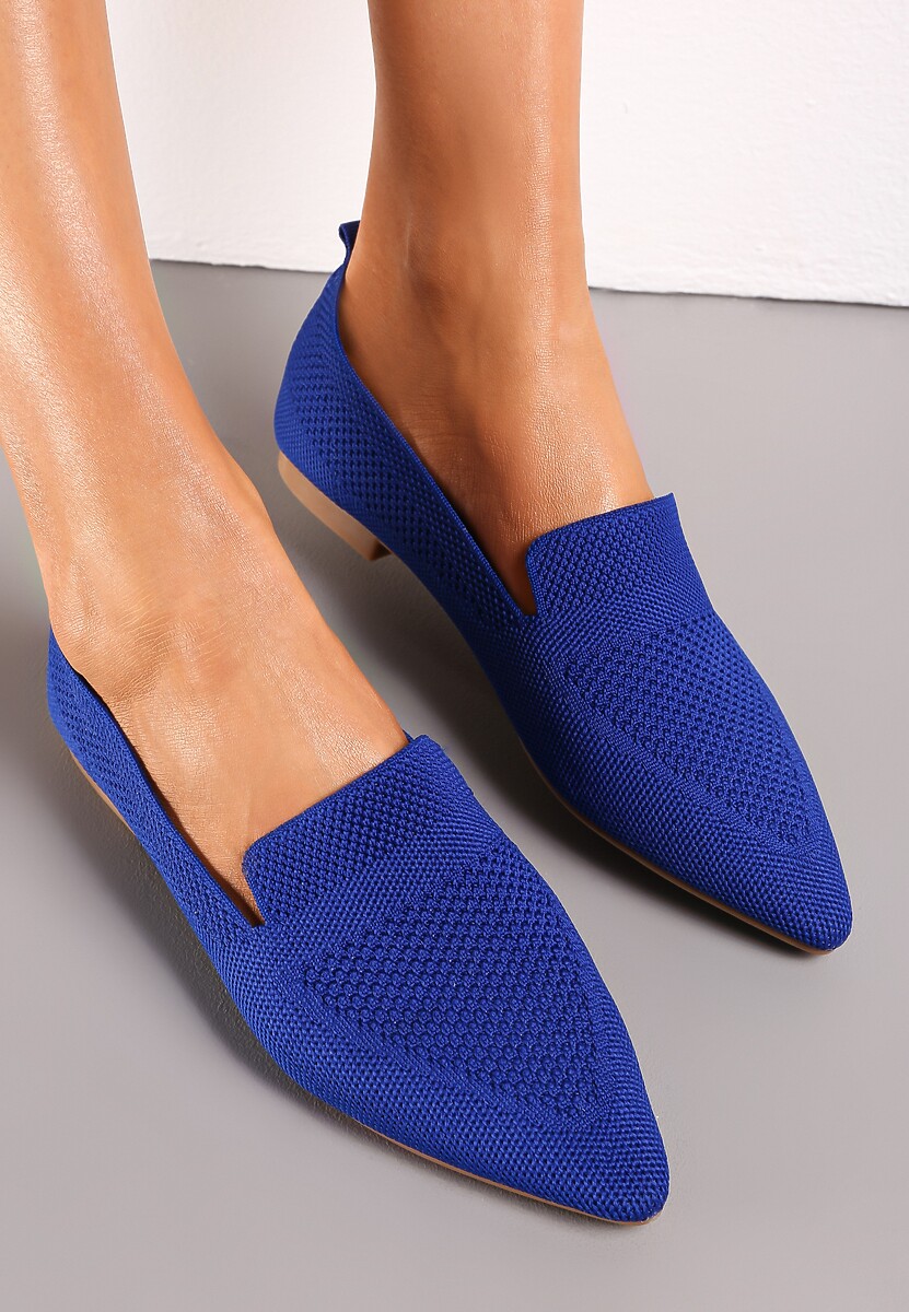 Granatowe Balerinki z Noskiem w Szpic i Delikatną Perforacją Anallia