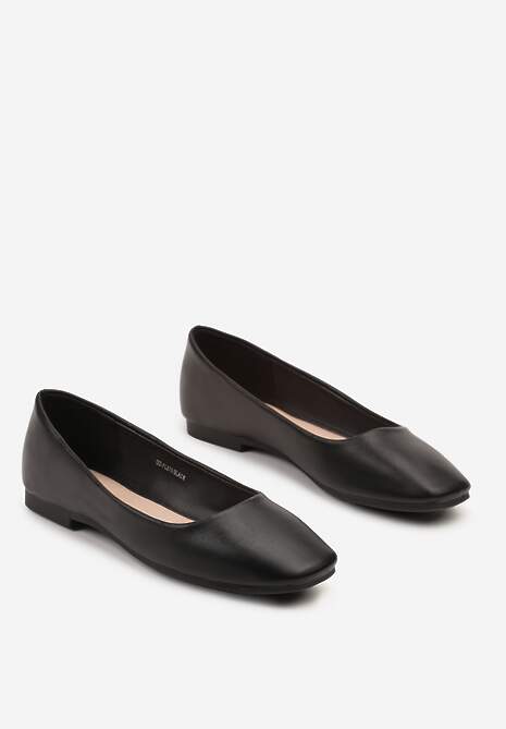 Czarne Klasyczne Balerinki Ozdobione Kwadratowym Noskiem Eleadora
