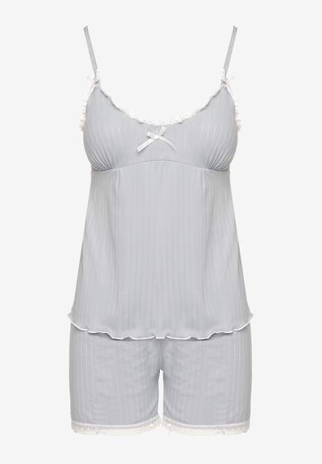 Jasnoszary Komplet Piżamowy z Bawełną Spodenki z Koronką i Top z Kokardkami Firavielle