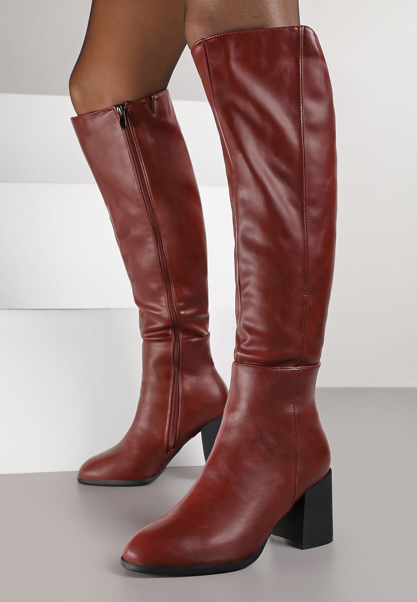 Bordowe Kozaki Vices na Słupku z Przeszyciami Codvira